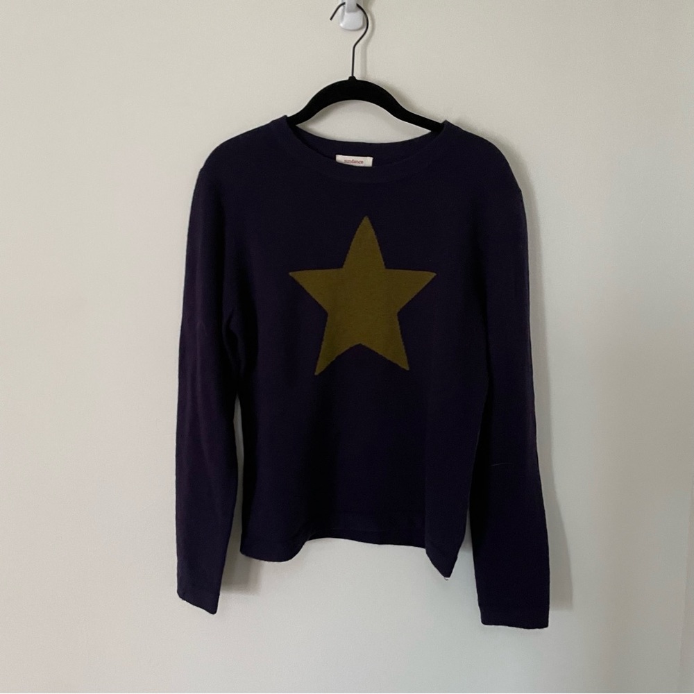 Sundance Lambswool Star Print Navy Crewneck Sweater Medium - Picture 2 of 4